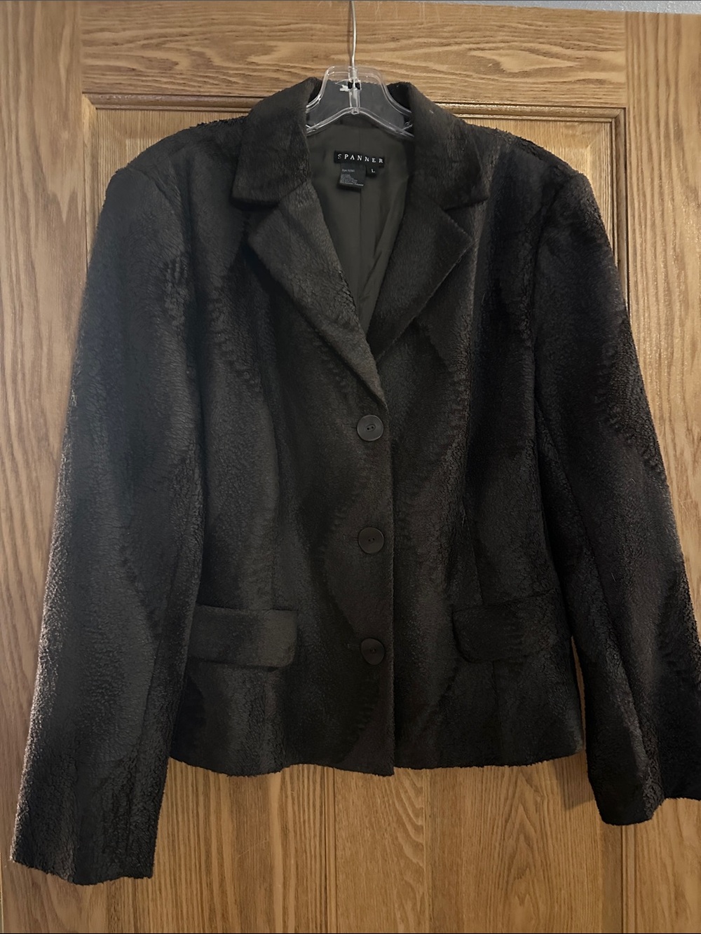 SPANNER Deep Brown Faux Fur Blazer with Three-Button Front